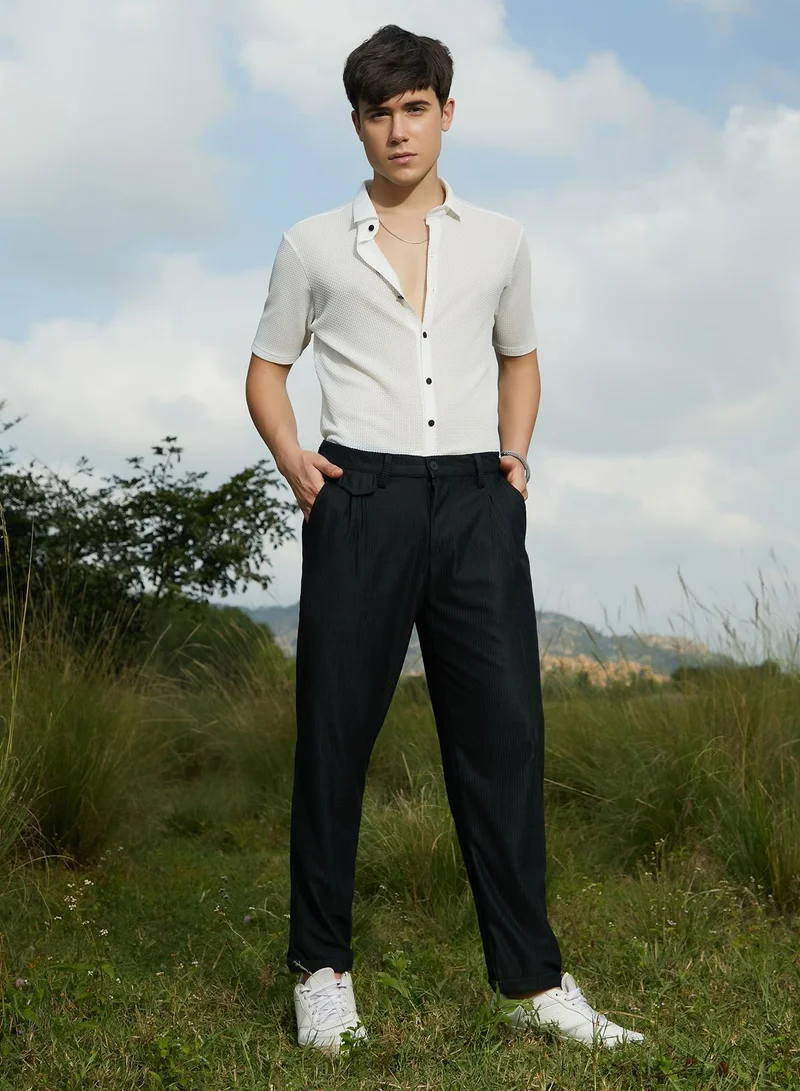 CAHOOT  Men's Midnight Black Corduroy Tailored Trousers For Casual Wear | Mid-Rise | Regular Fit | Button Closure | Trousers Crafted With Comfort Fit For Everyday Wear for Men | Best Price UAE